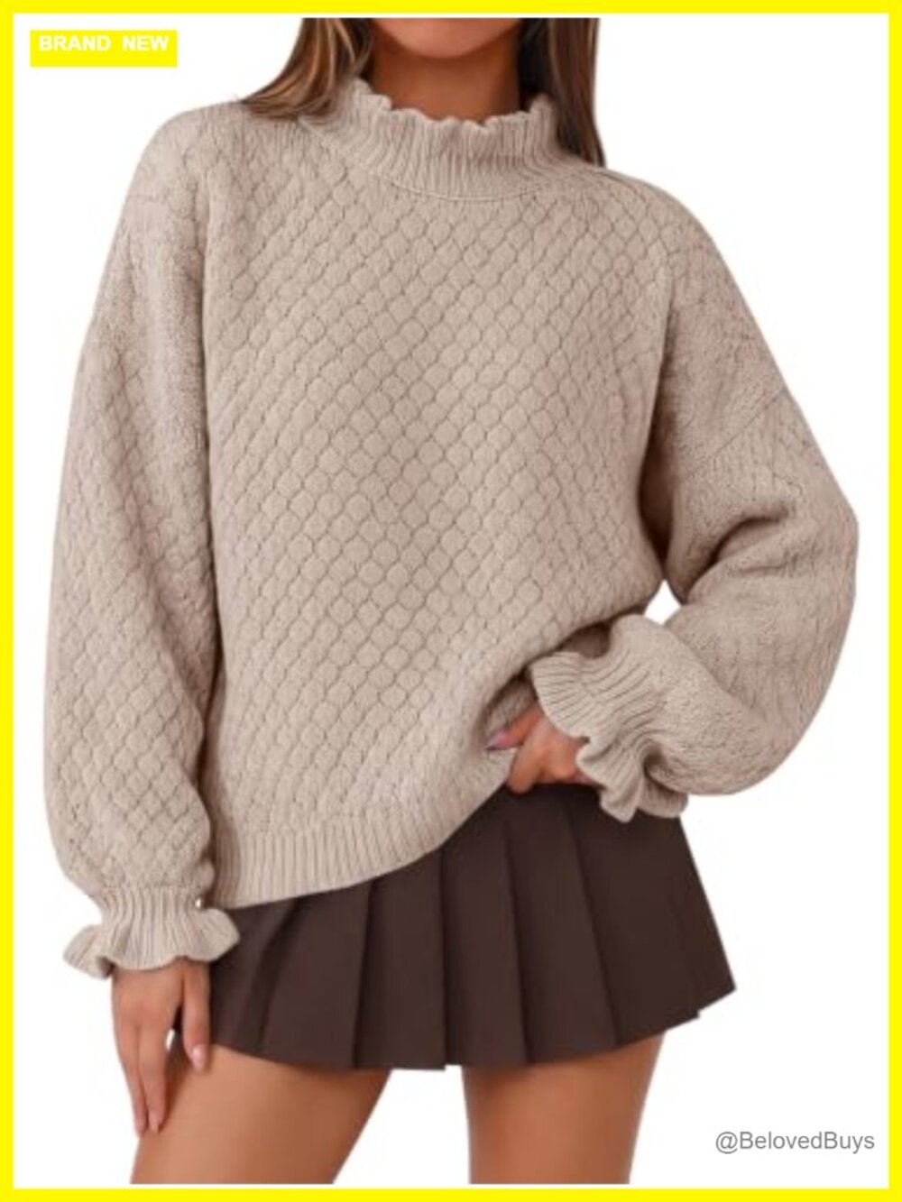 Flowyair Oversized Chunky Knit Sweater Mock Neck Cable Knit Pullover